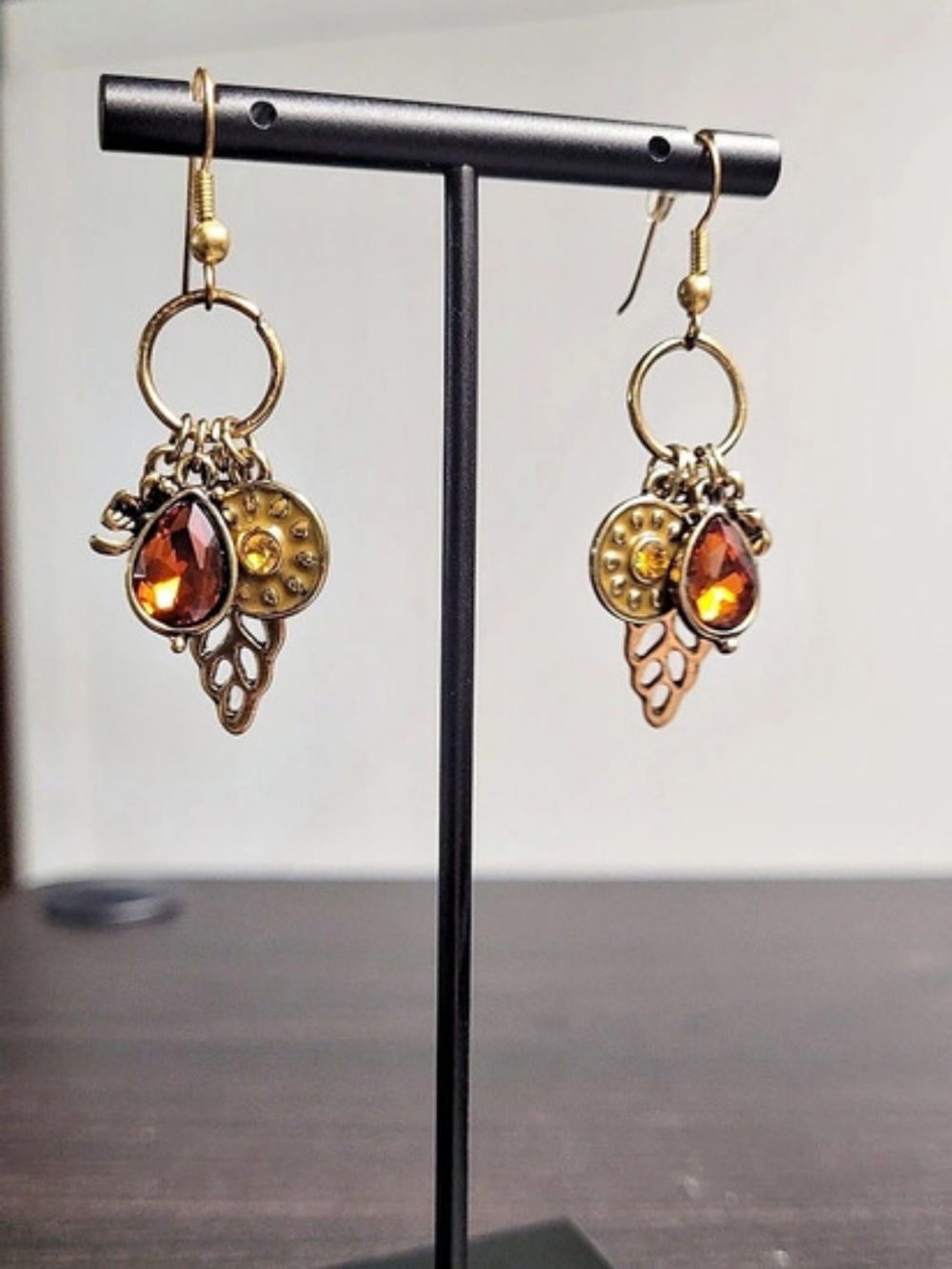 Gold-Tone Amber-Color Statement Earrings Like New